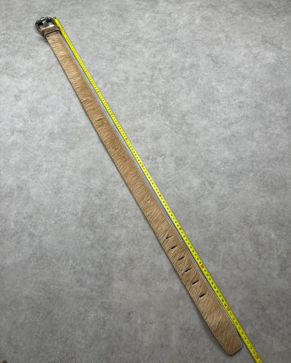 Vintage Beige Cowhide Fur Leather Belt jqKakTd 8