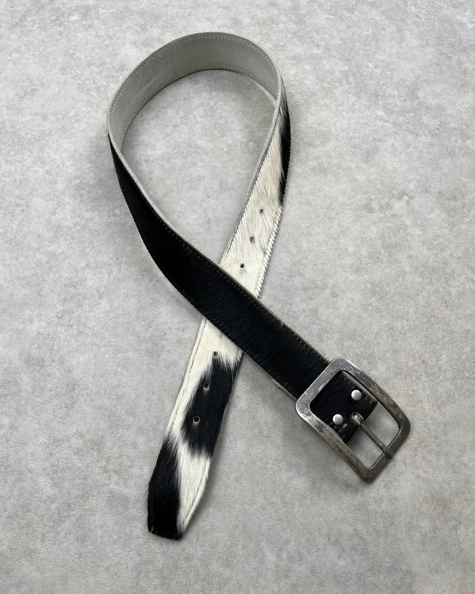 Vintage Black & White Cowhide Fur Leather Belt PhsPjQd 0
