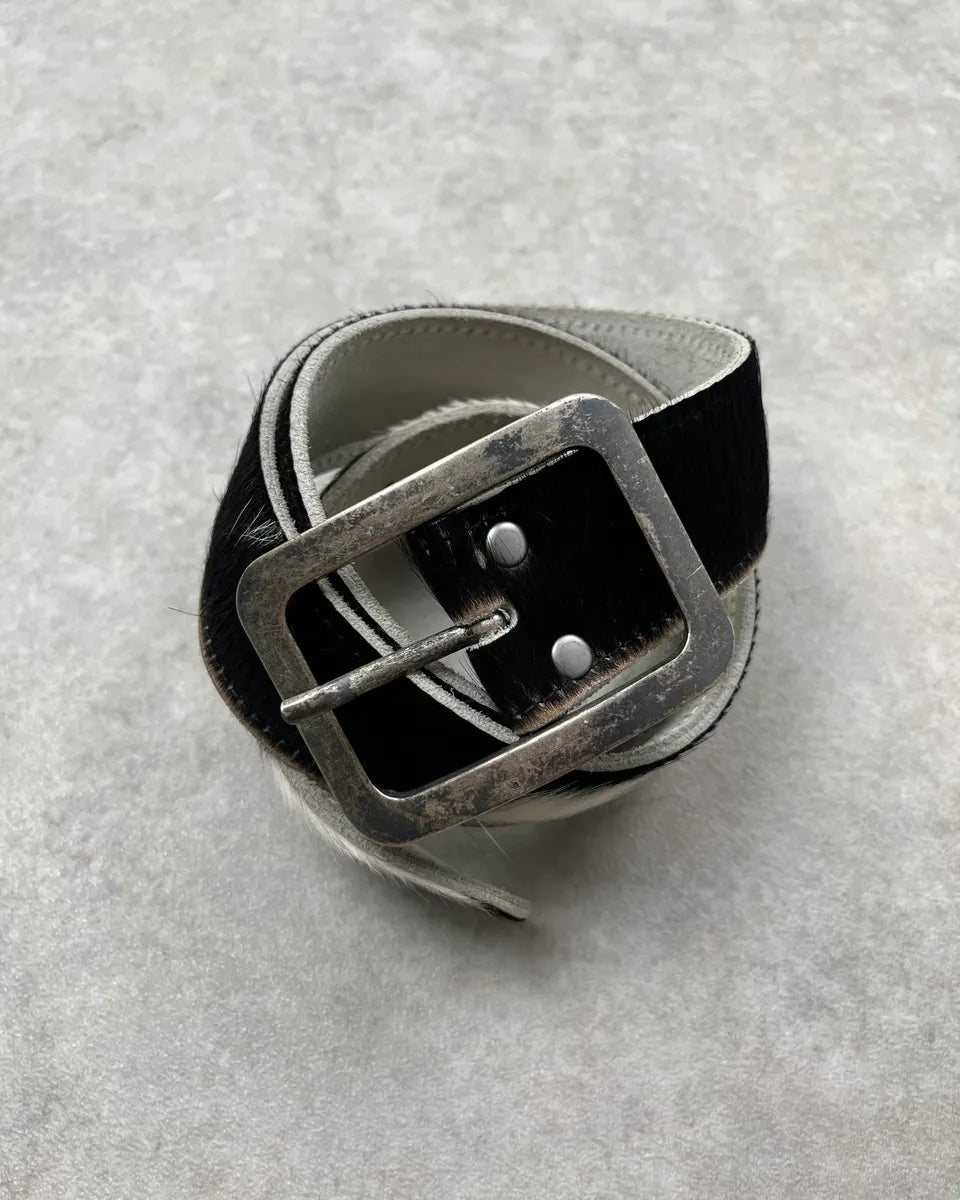 Vintage Black & White Cowhide Fur Leather Belt PhsPjQd 2