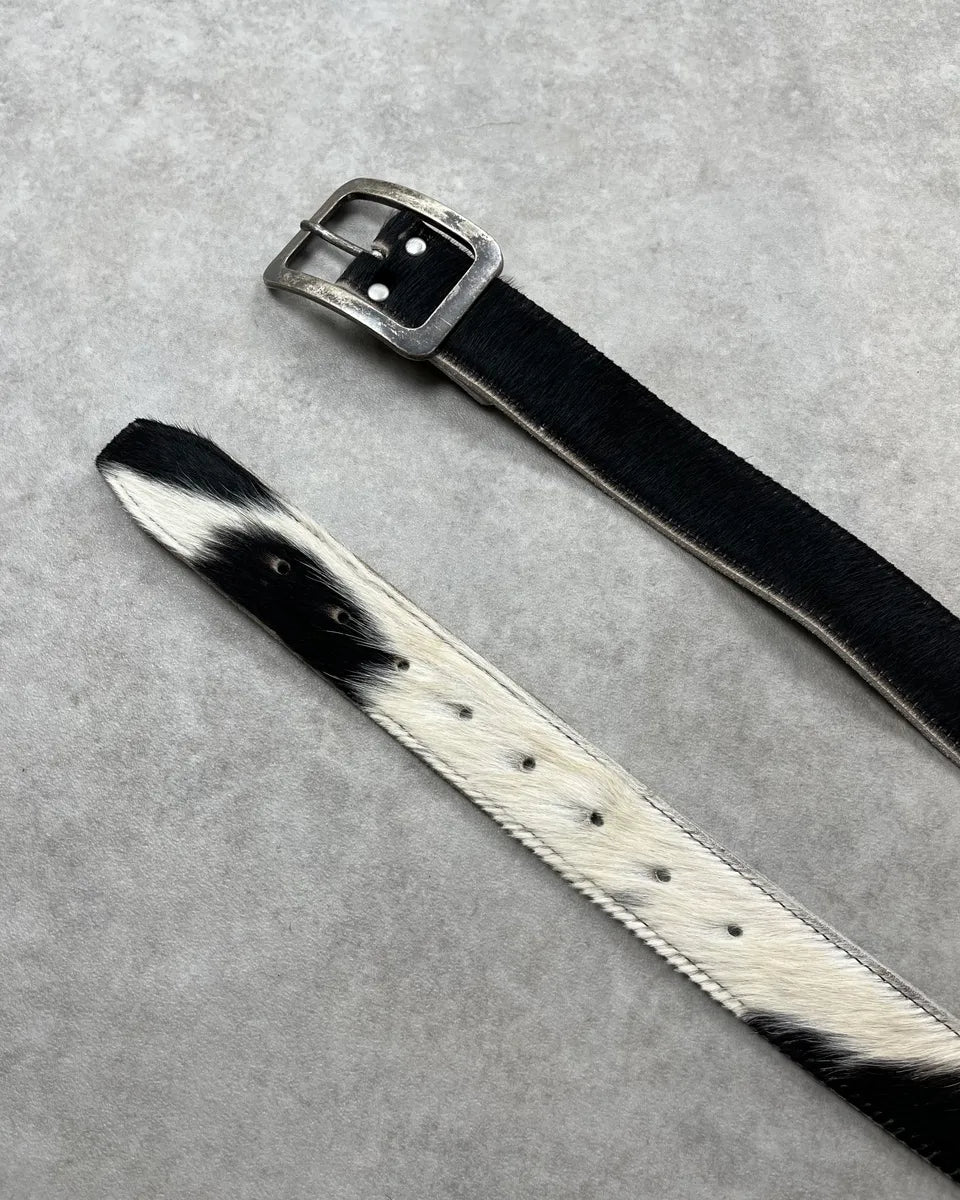 Vintage Black & White Cowhide Fur Leather Belt PhsPjQd 3