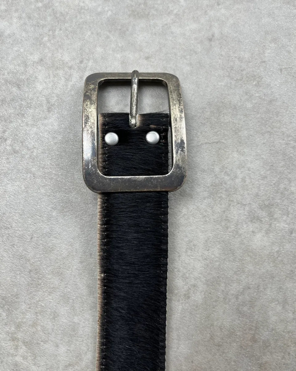 Vintage Black & White Cowhide Fur Leather Belt PhsPjQd 4