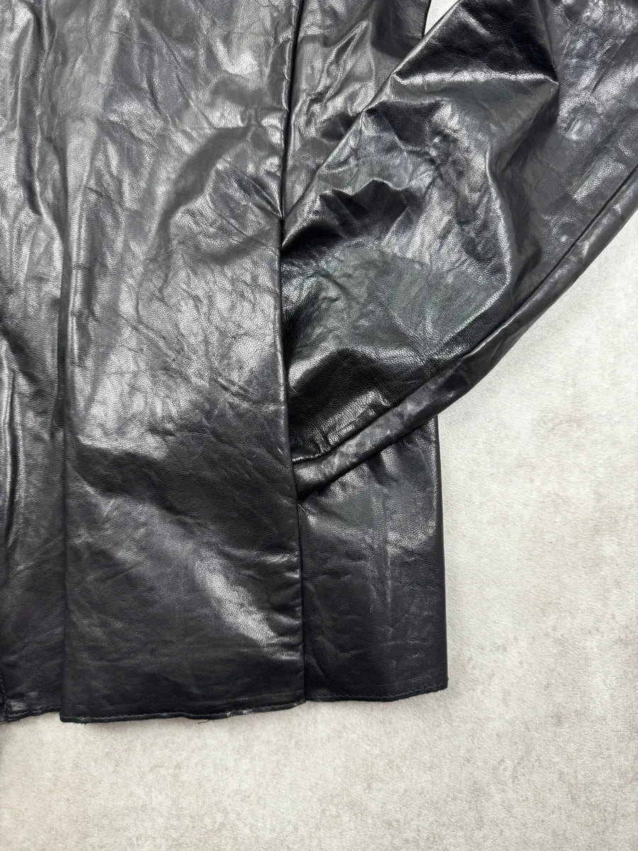 2000s Archive Black Leather Avant-Garde Jacket yjQBrVk 8