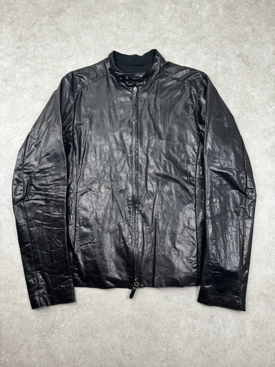2000s Archive Black Leather Avant-Garde Jacket yjQBrVk 0