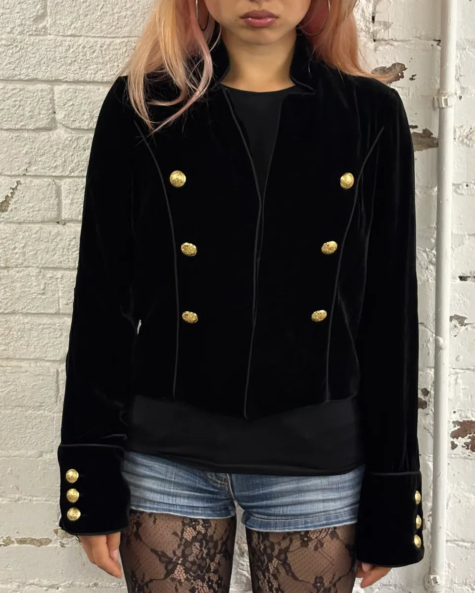 Vintage Black Velvet Golden Buttons Officer Jacket MRoHPoo 0