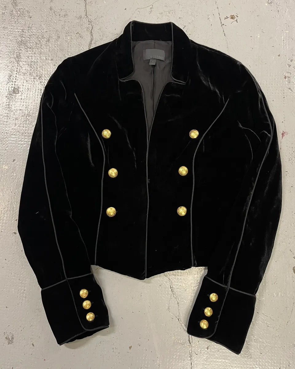 Vintage Black Velvet Golden Buttons Officer Jacket MRoHPoo 1