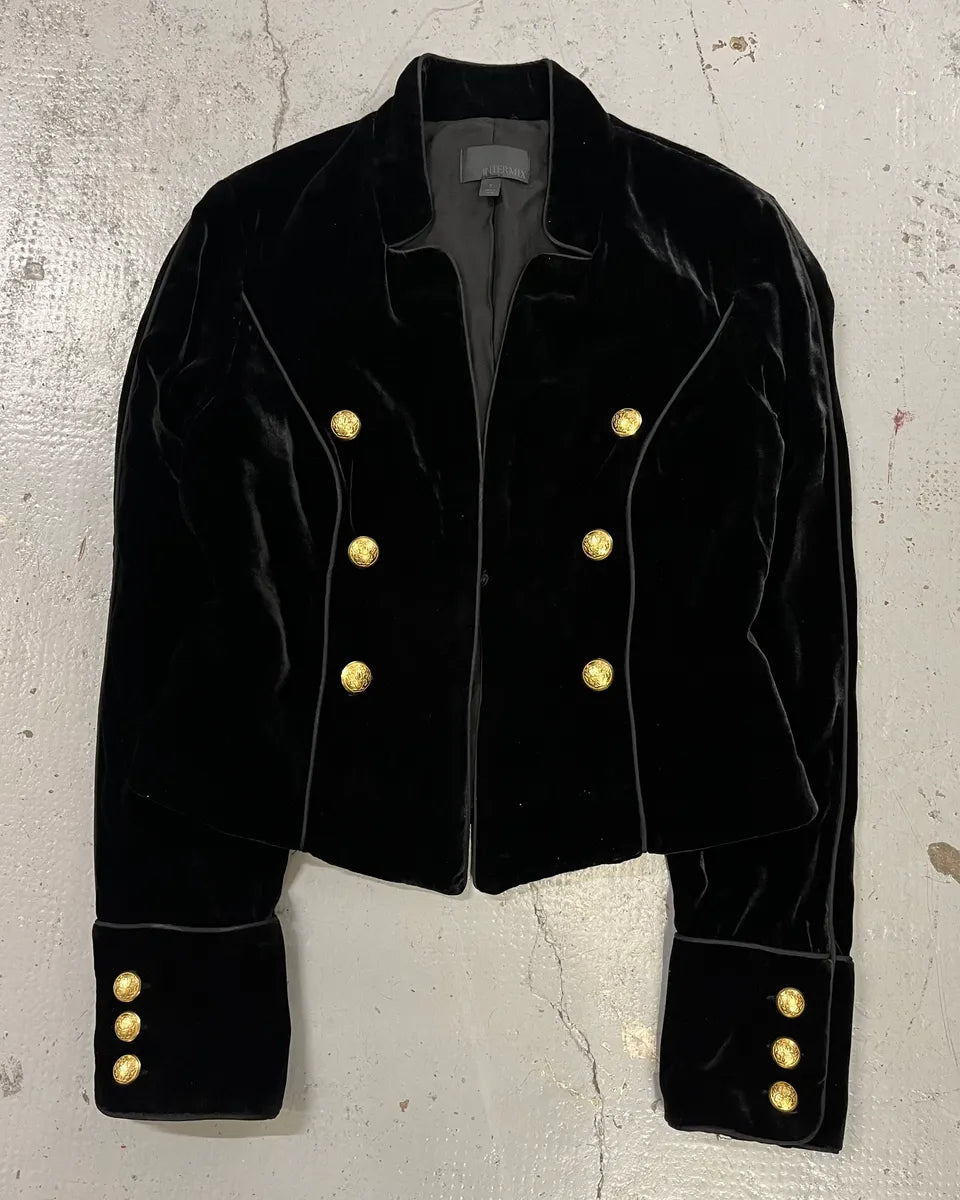 Vintage Black Velvet Golden Buttons Officer Jacket MRoHPoo 3
