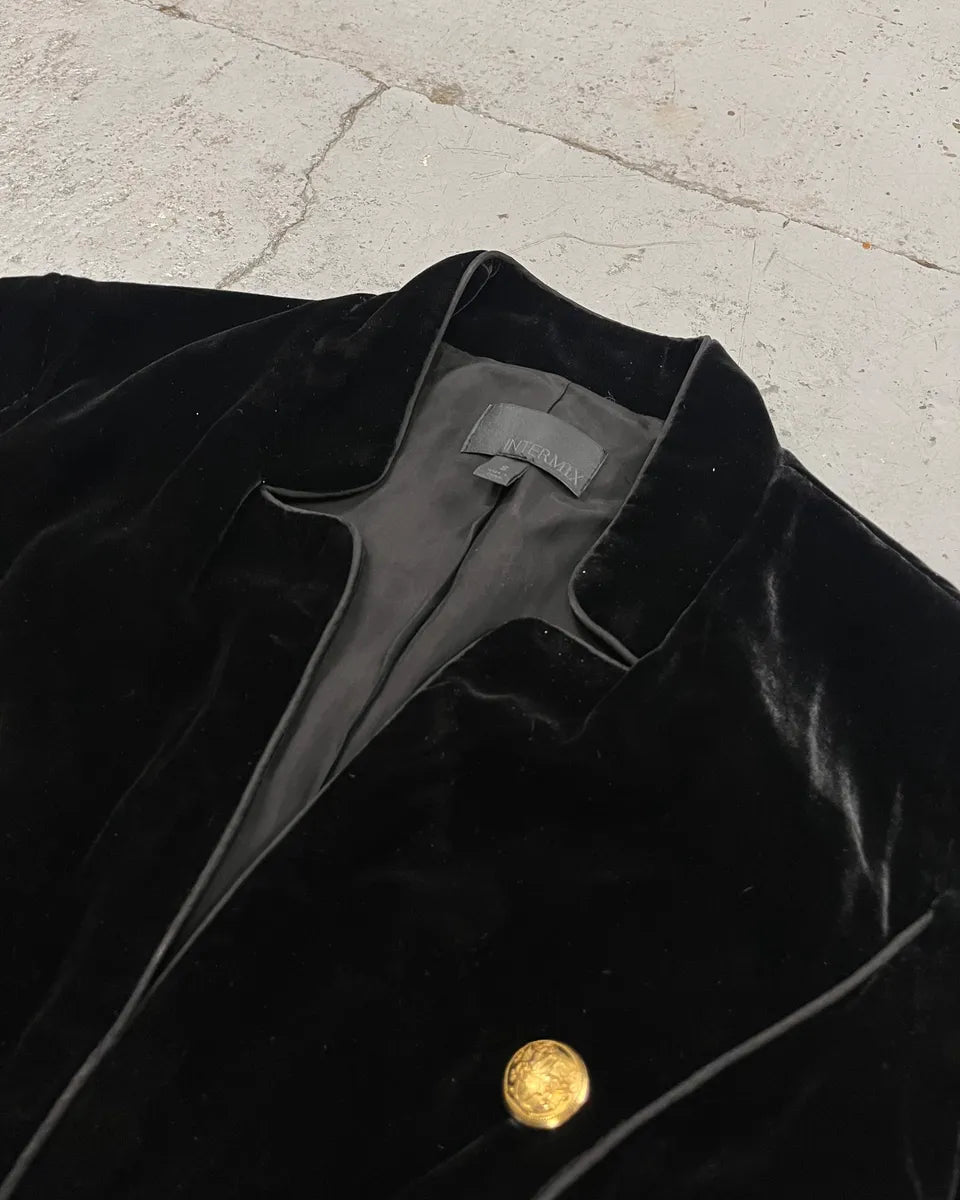 Vintage Black Velvet Golden Buttons Officer Jacket MRoHPoo 4