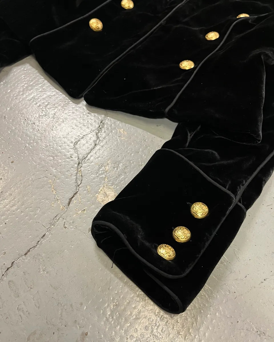 Vintage Black Velvet Golden Buttons Officer Jacket MRoHPoo 5