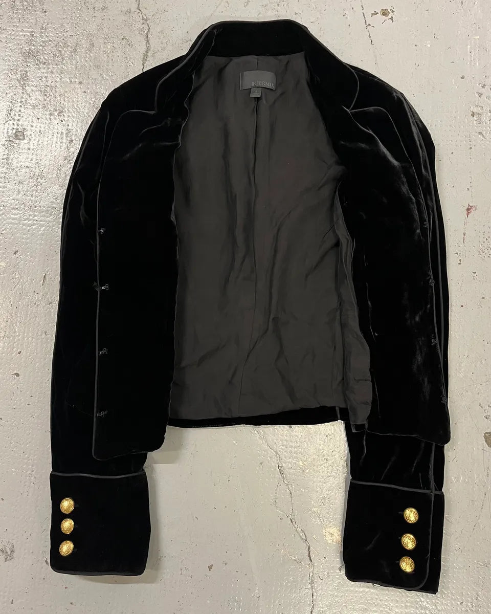 Vintage Black Velvet Golden Buttons Officer Jacket MRoHPoo 7