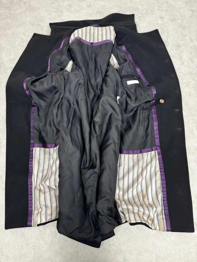 2000s Vintage Black Wool Officer Buttoned Coat LwfbsdA 7