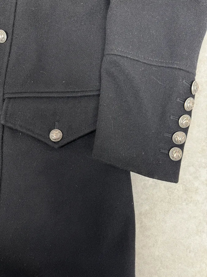 2000s Vintage Black Wool Officer Buttoned Coat LwfbsdA 8