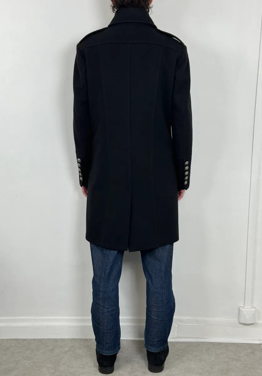 2000s Vintage Black Wool Officer Buttoned Coat LwfbsdA 2