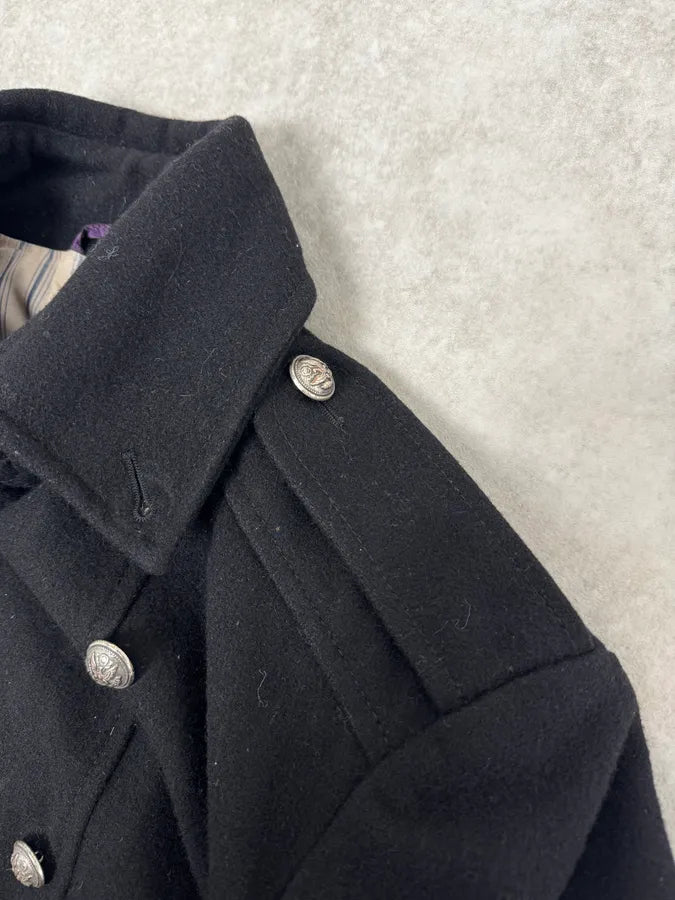 2000s Vintage Black Wool Officer Buttoned Coat LwfbsdA 9