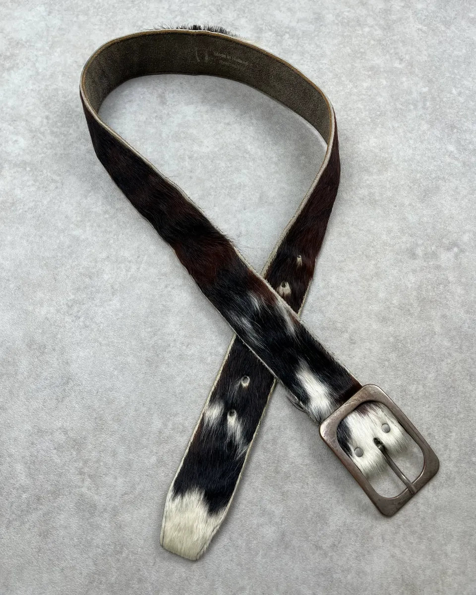 Vintage Brown &  White Cowhide Fur Leather Belt ExYxgVj 0