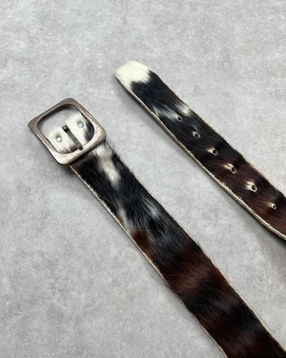 Vintage Brown &  White Cowhide Fur Leather Belt ExYxgVj 3