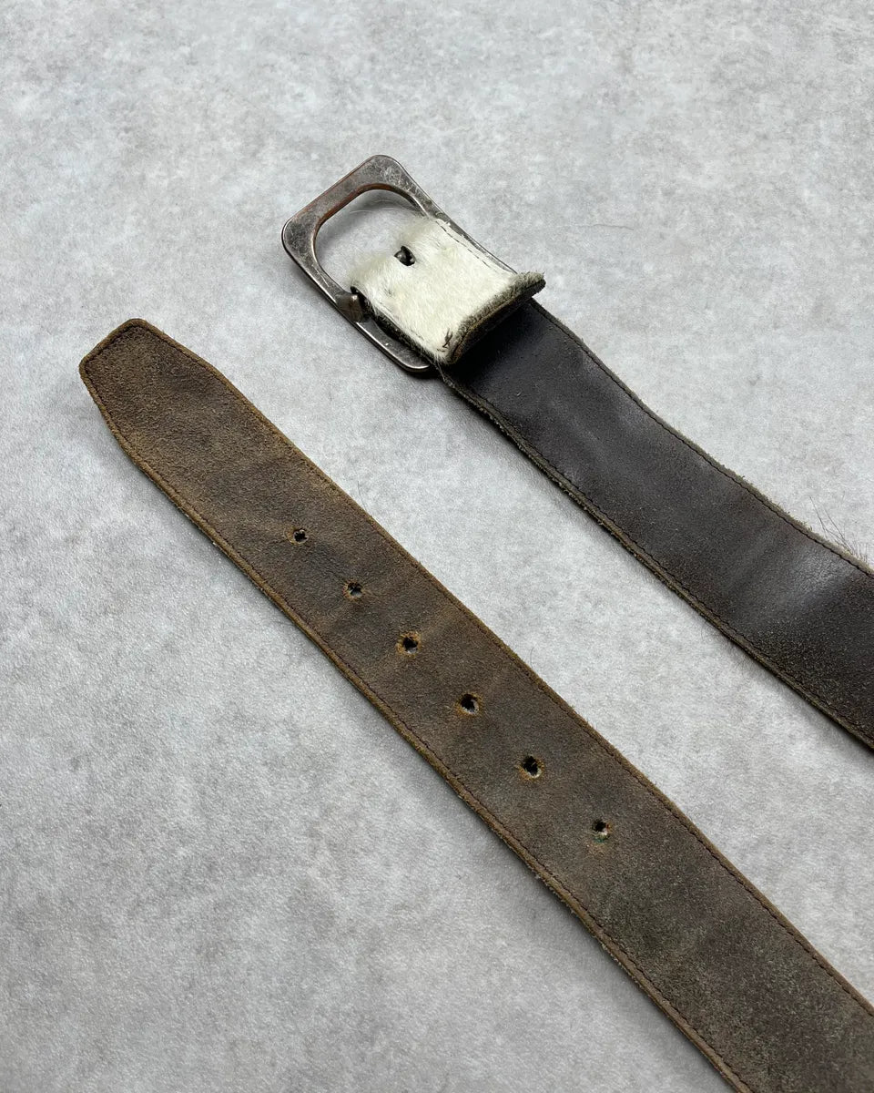 Vintage Brown &  White Cowhide Fur Leather Belt ExYxgVj 5