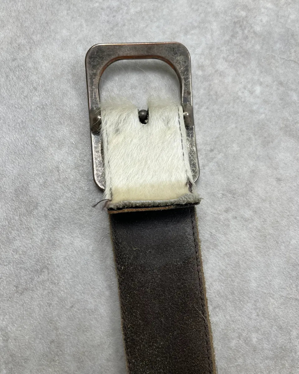 Vintage Brown &  White Cowhide Fur Leather Belt ExYxgVj 6
