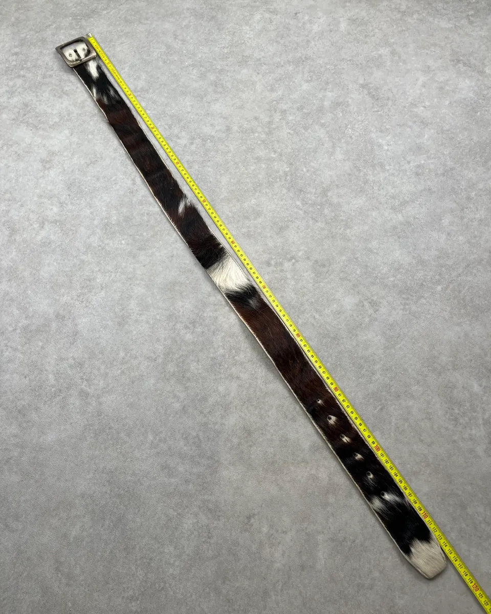 Vintage Brown &  White Cowhide Fur Leather Belt ExYxgVj 8
