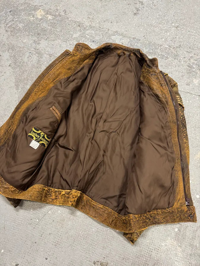 Vintage Brown Raw Scars Leather Jacket (S/M) 4