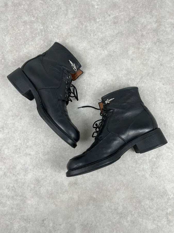 Cesare Paciotti Black Leather Dagger Lace-Up Boots yCqRPyD 4