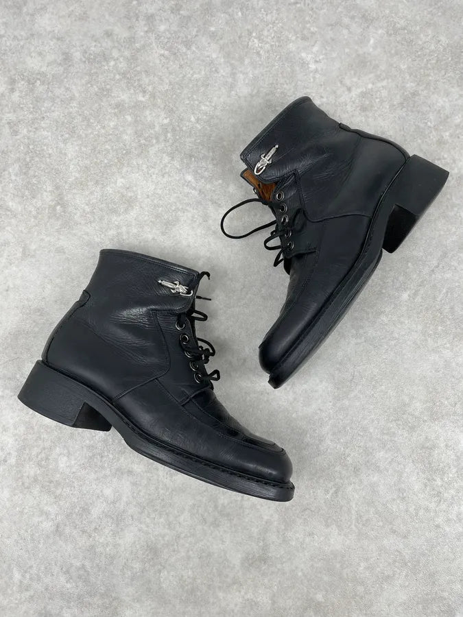 Cesare Paciotti Black Leather Dagger Lace-Up Boots yCqRPyD 3
