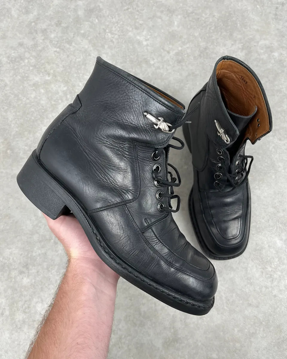 Cesare Paciotti Black Leather Dagger Lace-Up Boots yCqRPyD 0