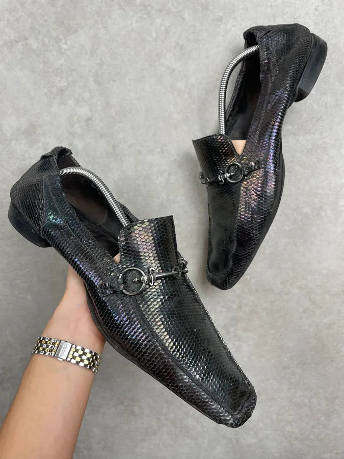 Cesare Paciotti Black Iridescent Leather Horsebit Loafers FQxmATf 0
