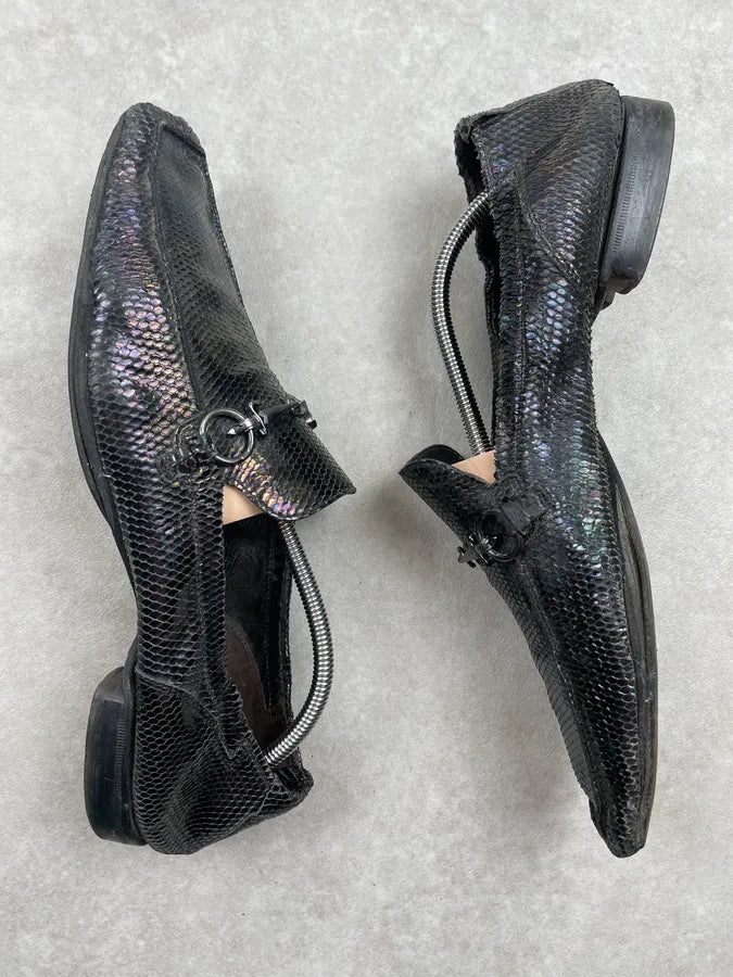 Cesare Paciotti Black Iridescent Leather Horsebit Loafers FQxmATf 2