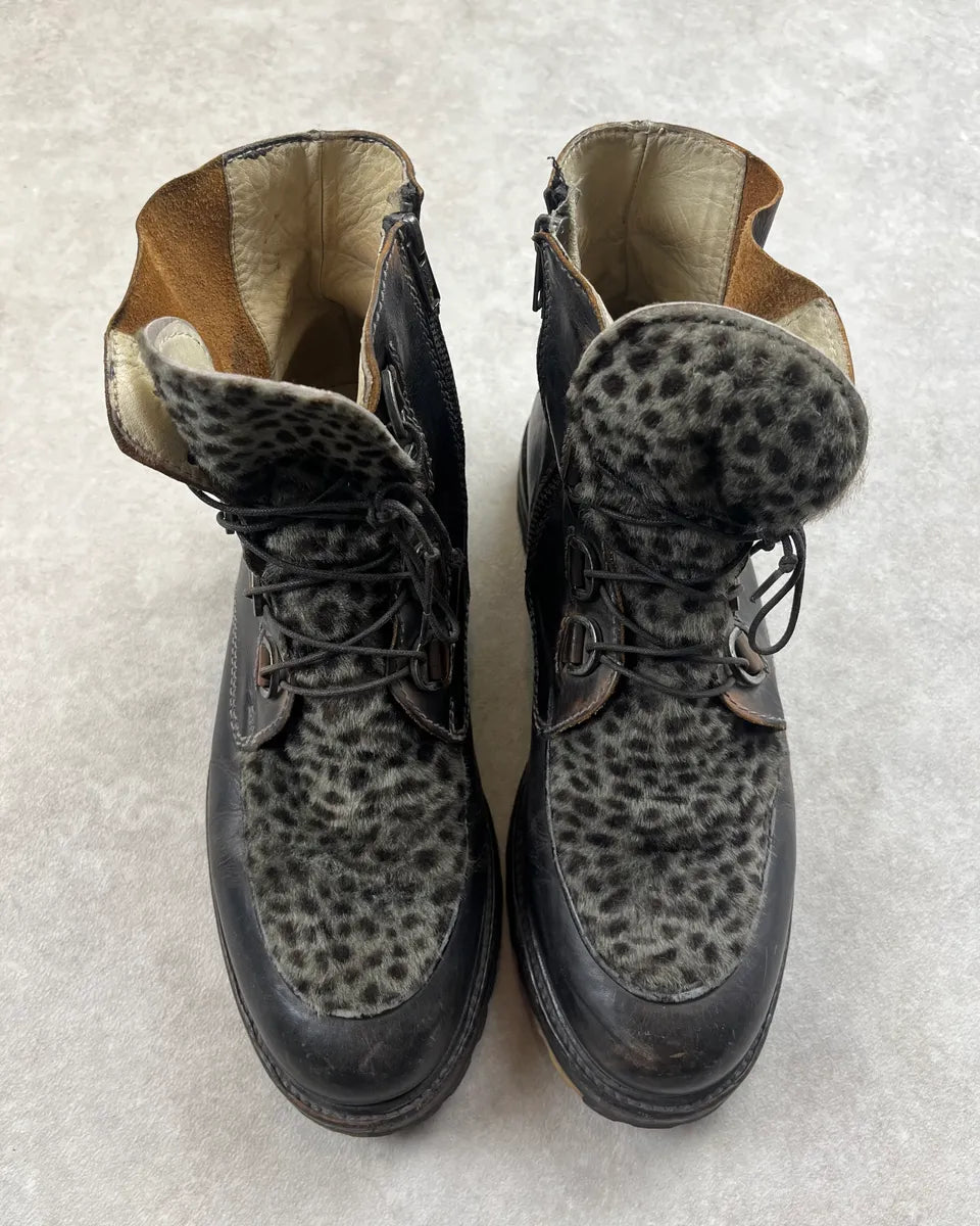 Vintage Dark Brown Leather & Animal Effect Fake Fur Boots  EqHeKQl 5