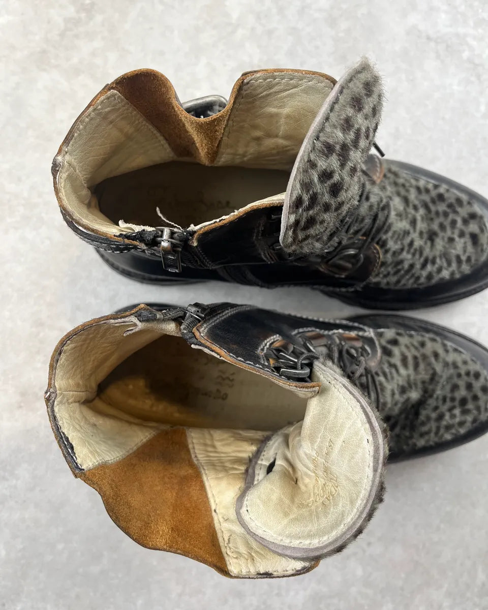 Vintage Dark Brown Leather & Animal Effect Fake Fur Boots  EqHeKQl 8