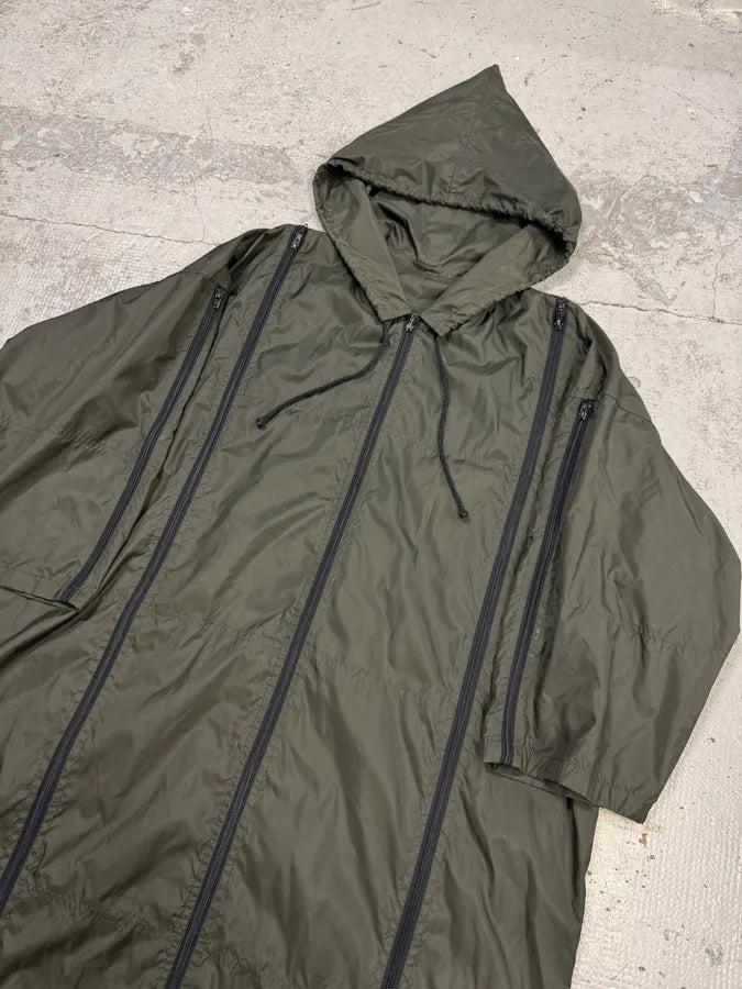 Vintage Dark Green Multi Zip Trench Jacket AJvNLSi 4