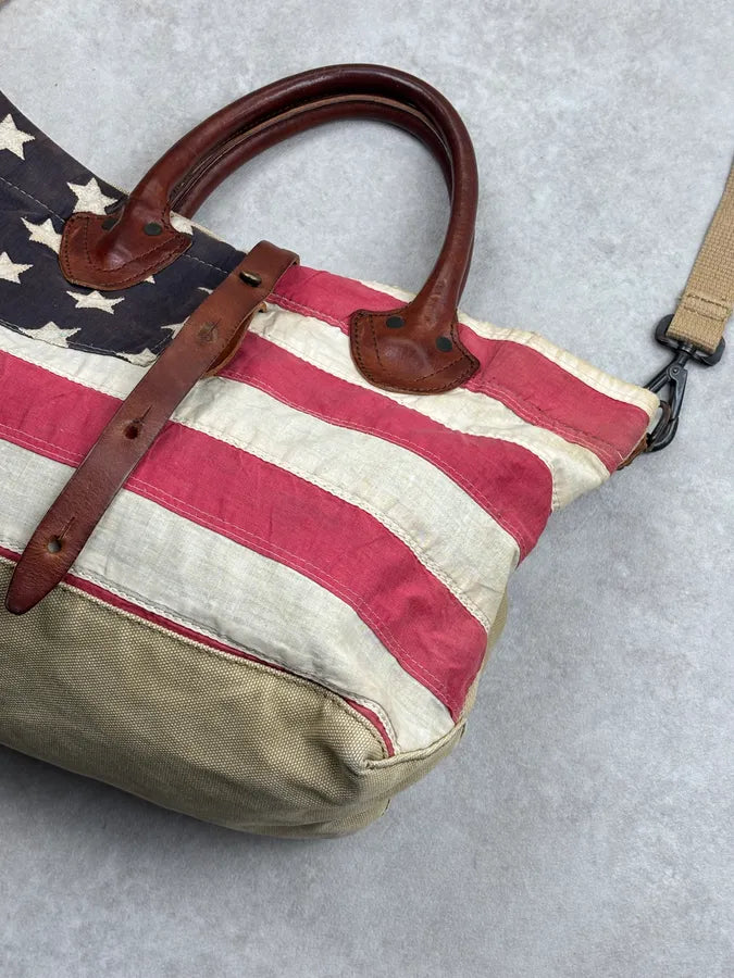 2010s Ralph Lauren Denim Supply USA Flag Canvas Shoulder Bag  zlxTqVa 4