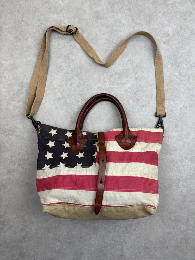 2010s Ralph Lauren Denim Supply USA Flag Canvas Shoulder Bag  zlxTqVa 0