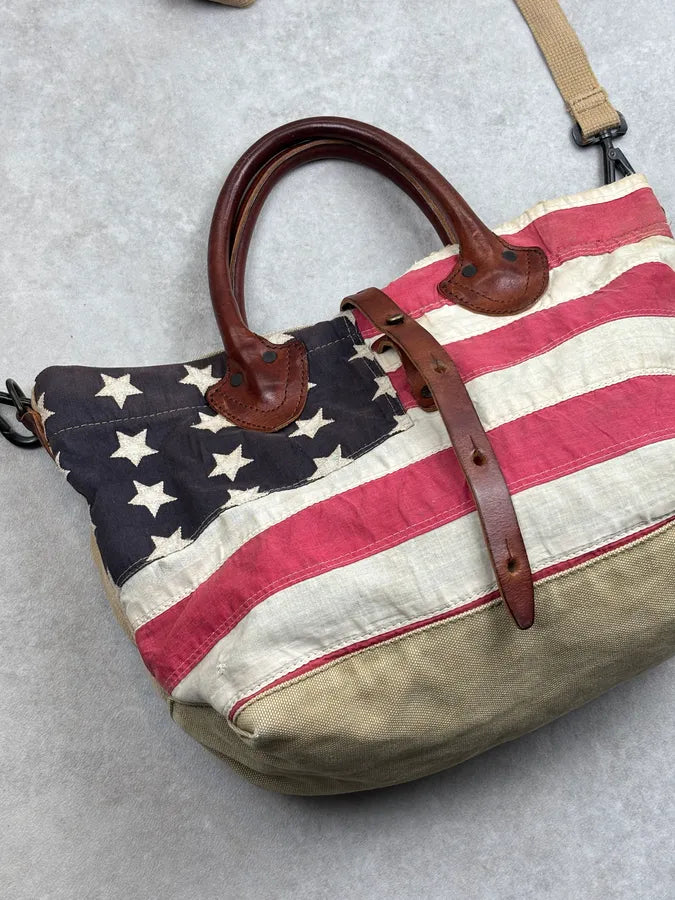 2010s Ralph Lauren Denim Supply USA Flag Canvas Shoulder Bag  zlxTqVa 3