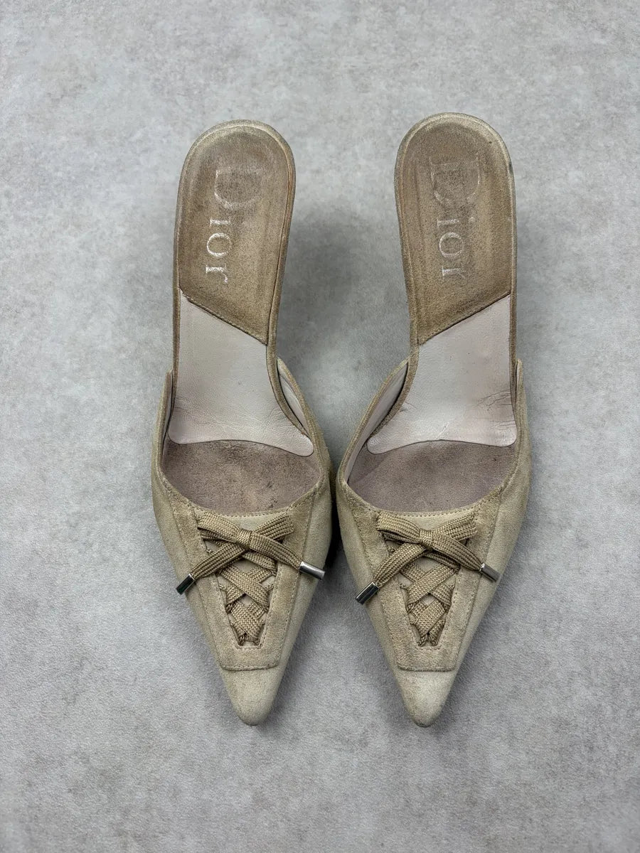 AW2002 Dior Beige Suede Kitten Laced Pumps by John Galliano FodceGF 1