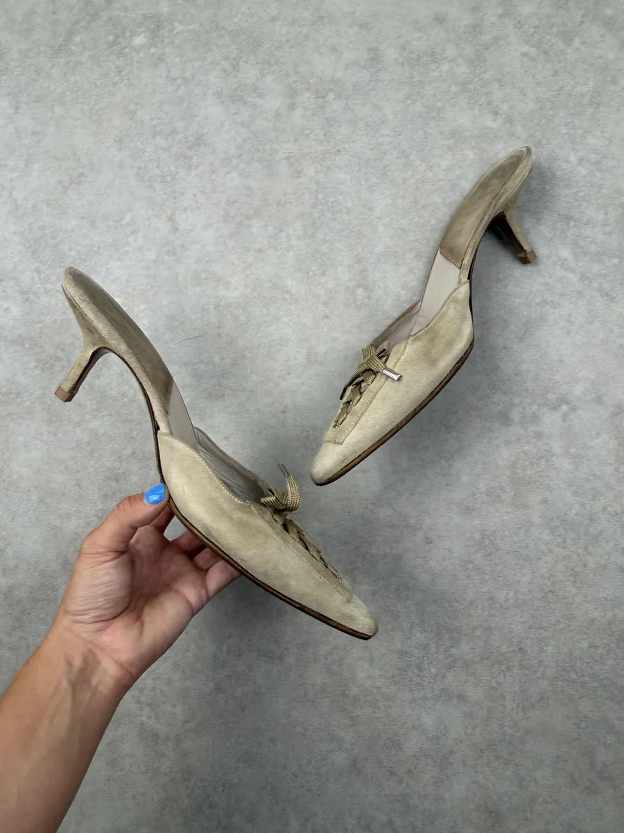 AW2002 Dior Beige Suede Kitten Laced Pumps by John Galliano FodceGF 5