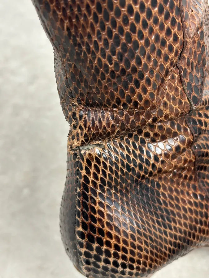 2000s Dolce & Gabbana Brown Python Leather Knee-High Heeled Boots OfYETSU 17