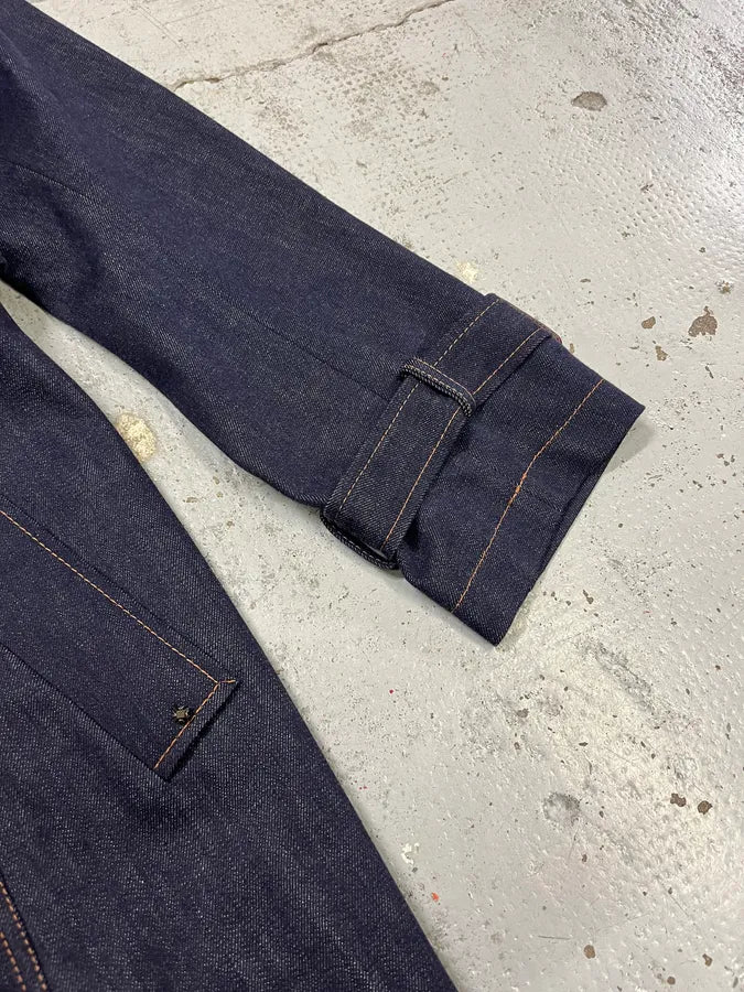 Vintage Double-Breasted Belted Navy Denim Trench Coat hYsaoUT 5