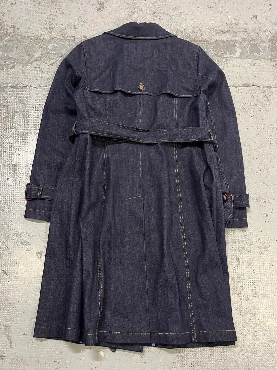 Vintage Double-Breasted Belted Navy Denim Trench Coat hYsaoUT 6
