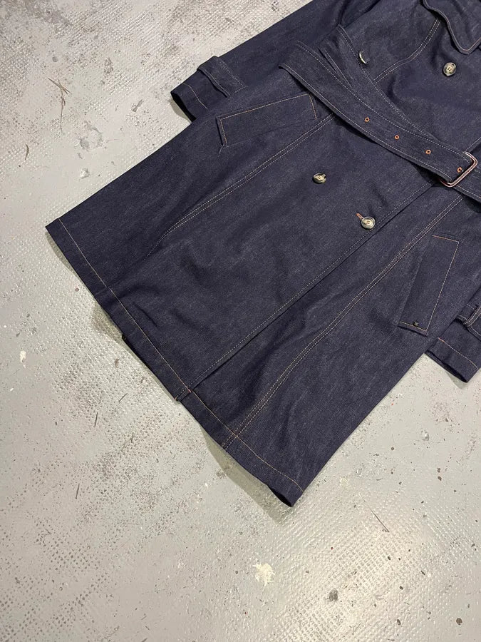 Vintage Double-Breasted Belted Navy Denim Trench Coat hYsaoUT 7