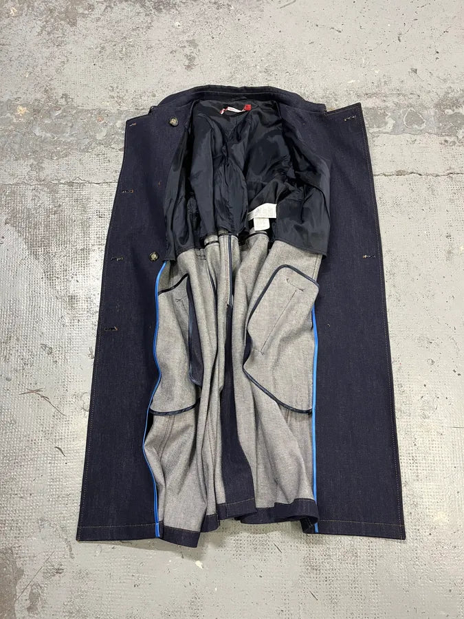 Vintage Double-Breasted Belted Navy Denim Trench Coat hYsaoUT 9