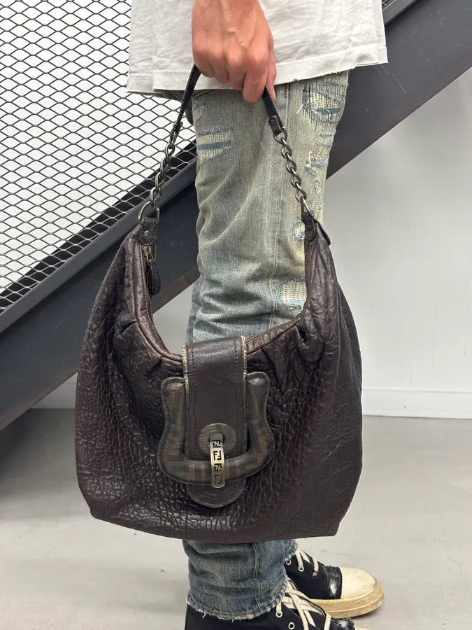 2000s Fendi B Bag Brown Buckle Shoulder Bag EbobjUU 1
