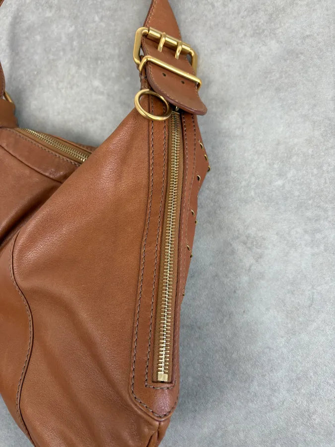 2000s Fendi Brown Leather Scalloped Detail Shoulder Bag VFGRxHk 4