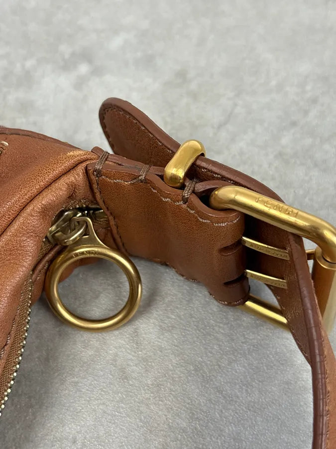 2000s Fendi Brown Leather Scalloped Detail Shoulder Bag VFGRxHk 7