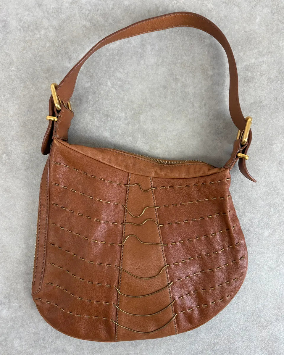 2000s Fendi Brown Leather Scalloped Detail Shoulder Bag VFGRxHk 0