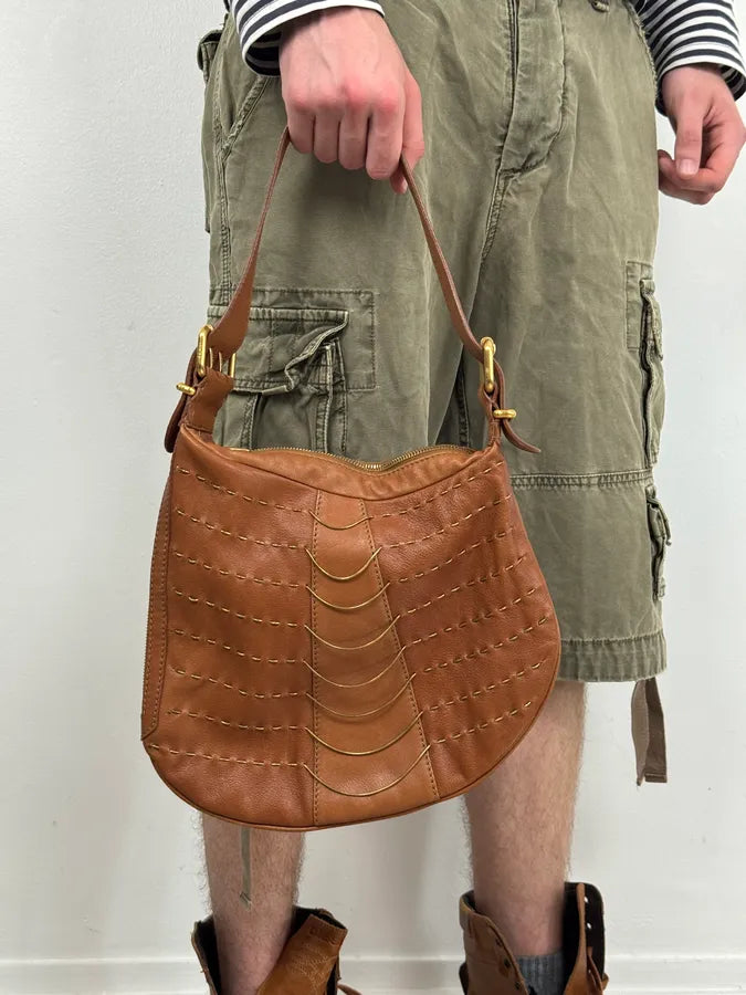 2000s Fendi Brown Leather Scalloped Detail Shoulder Bag VFGRxHk 1