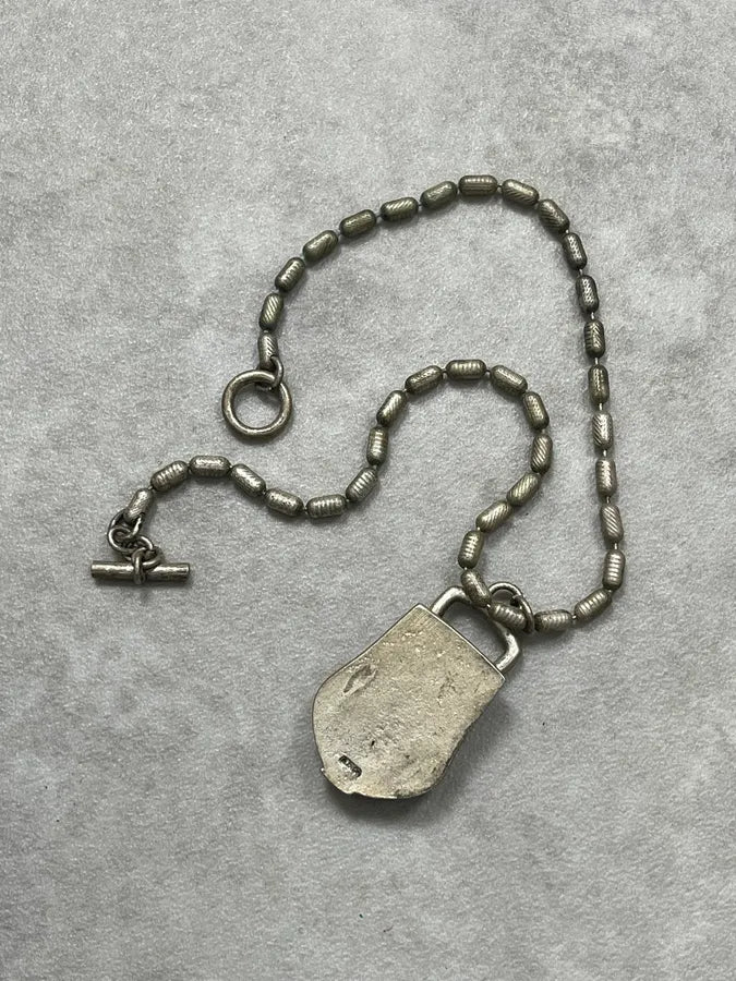 Vintage Galliano Silver Metal Beaded Necklace with Padlock Pendant One Size cNJJWCV 3