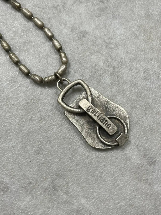 Vintage Galliano Silver Metal Beaded Necklace with Padlock Pendant One Size cNJJWCV 4
