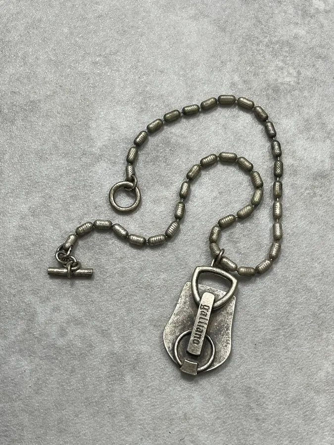 Vintage Galliano Silver Metal Beaded Necklace with Padlock Pendant One Size cNJJWCV 2