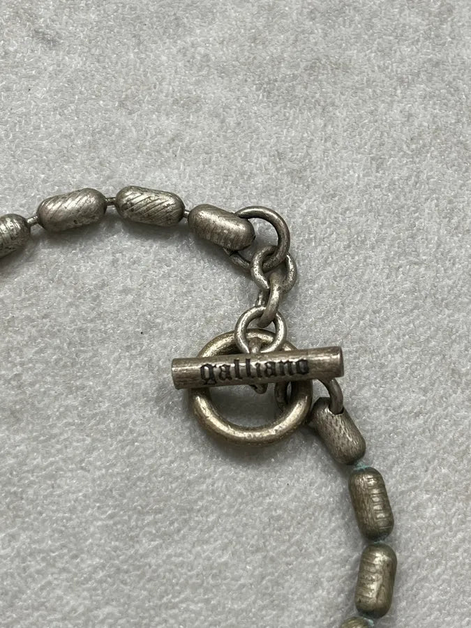 Vintage Galliano Silver Metal Beaded Necklace with Padlock Pendant One Size cNJJWCV 6